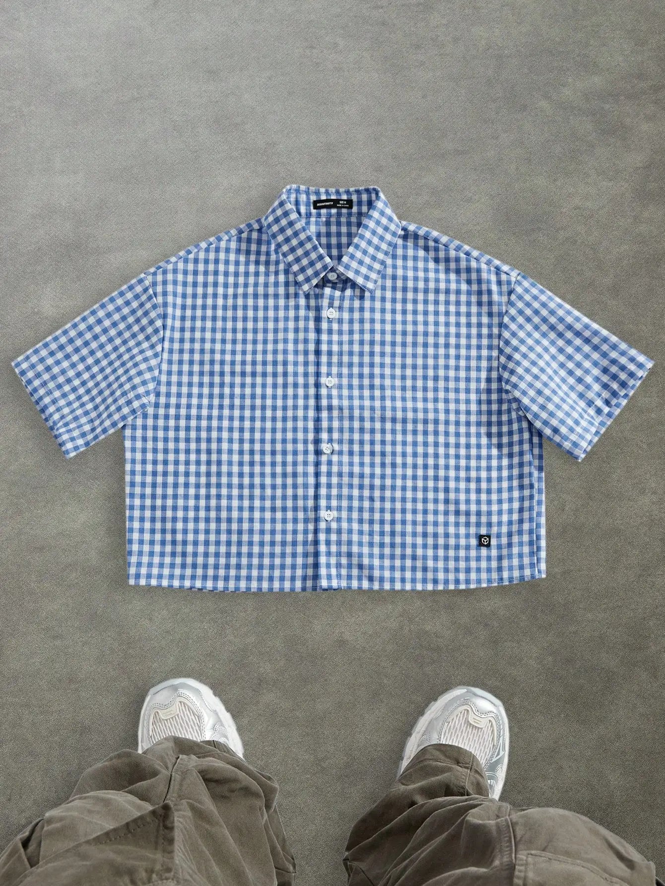 Men Casual Plaid Cropped Short Sleeve Shirt Y2k Street Style
