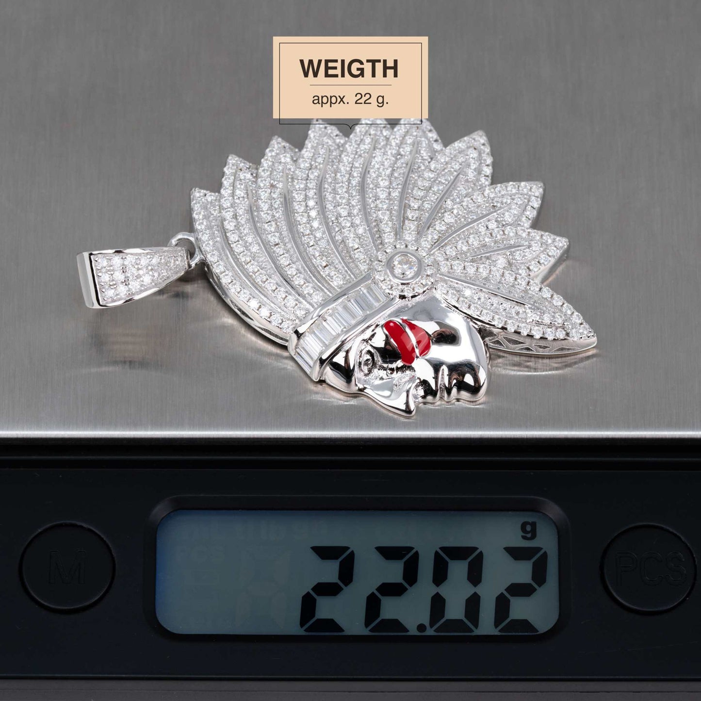 Native American Indian Chef Moissanite Pendant 925 Sterling Silver