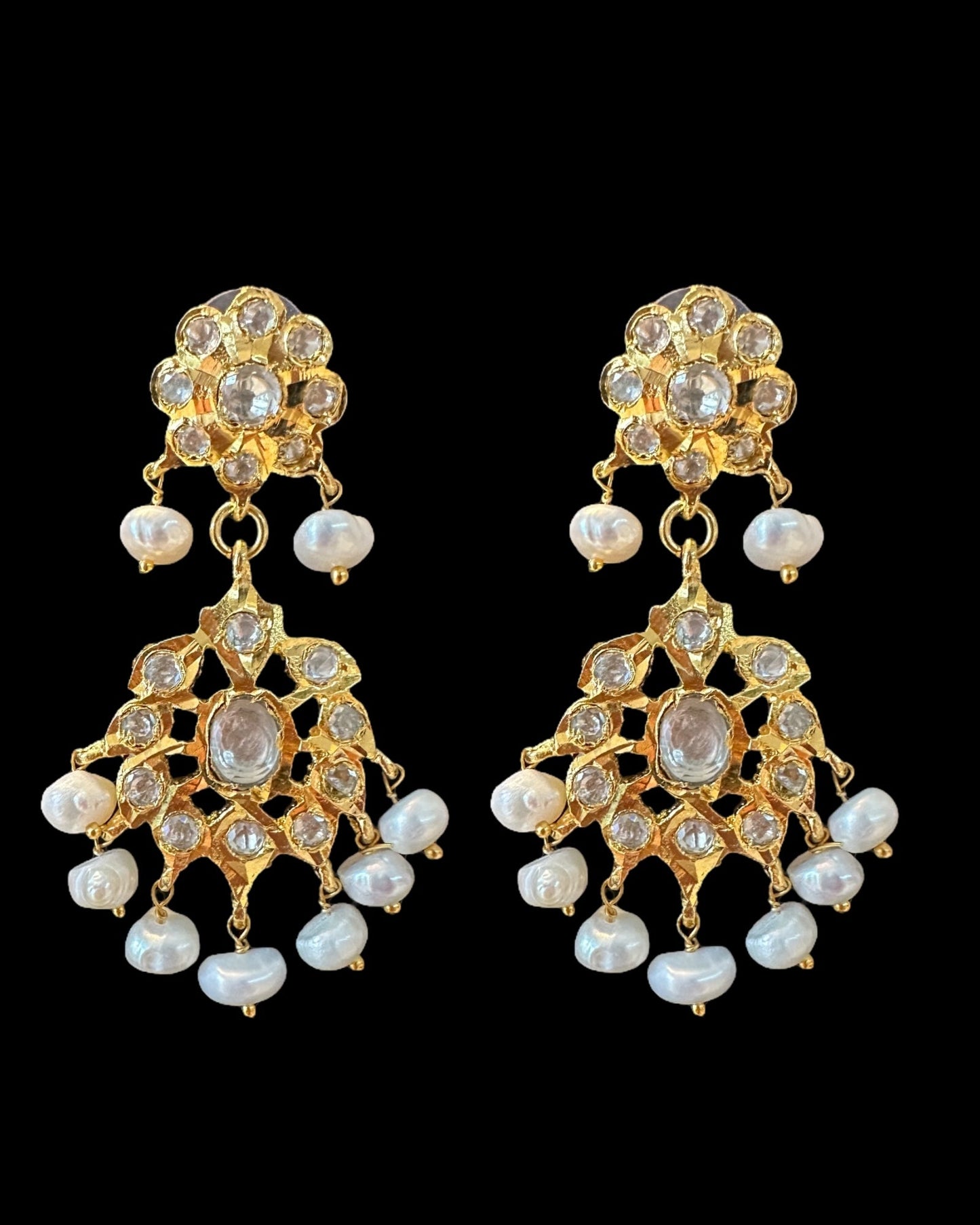 PS564 Aurora gold plated pendant set in moissanite and fresh water pearls ( READY TO SHIP )