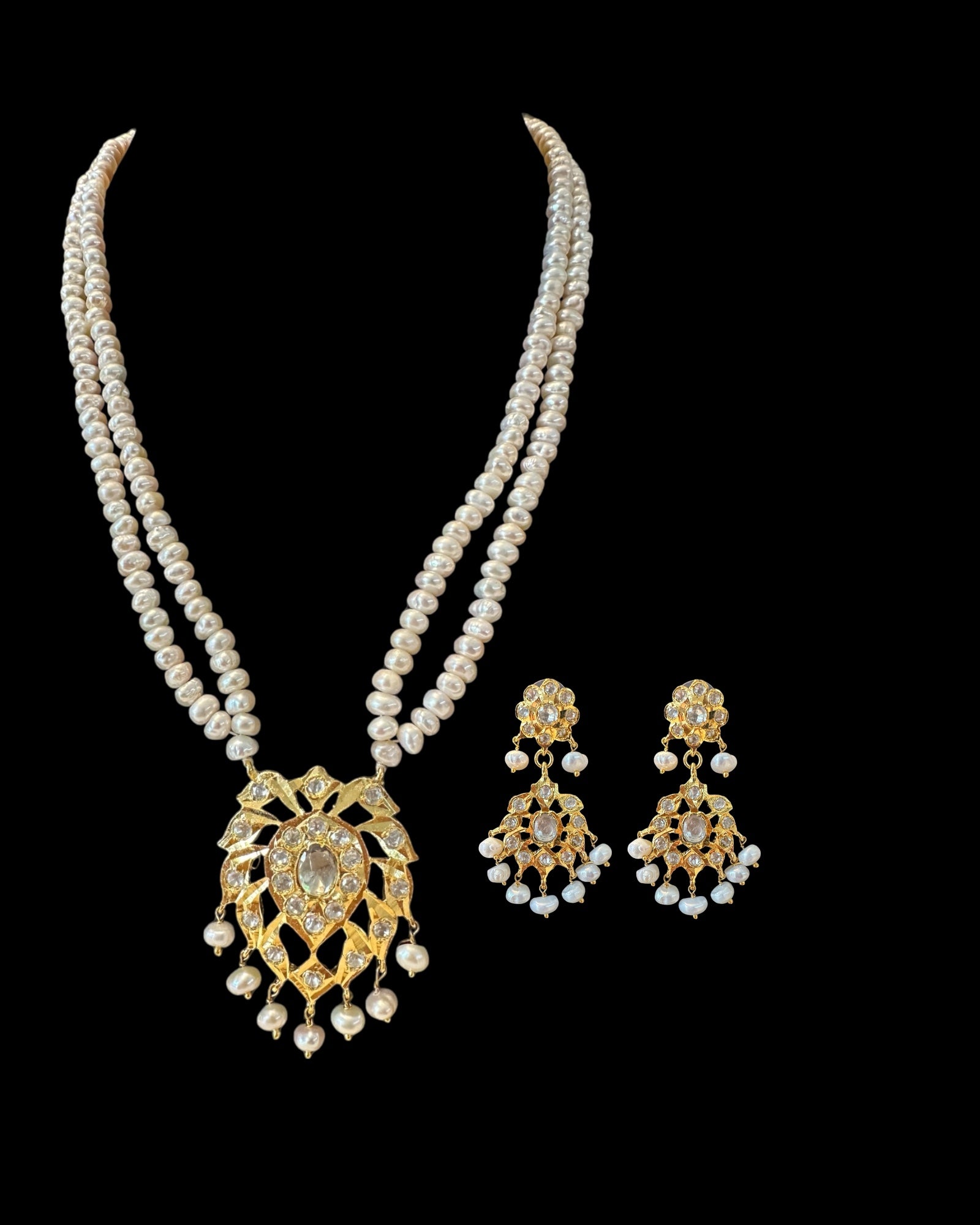 Aurora Gold Moissanite & Pearl Pendant Set