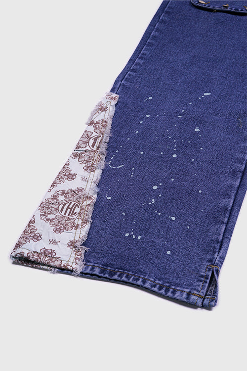 Tapestry Pattern Flared Denim Jeans