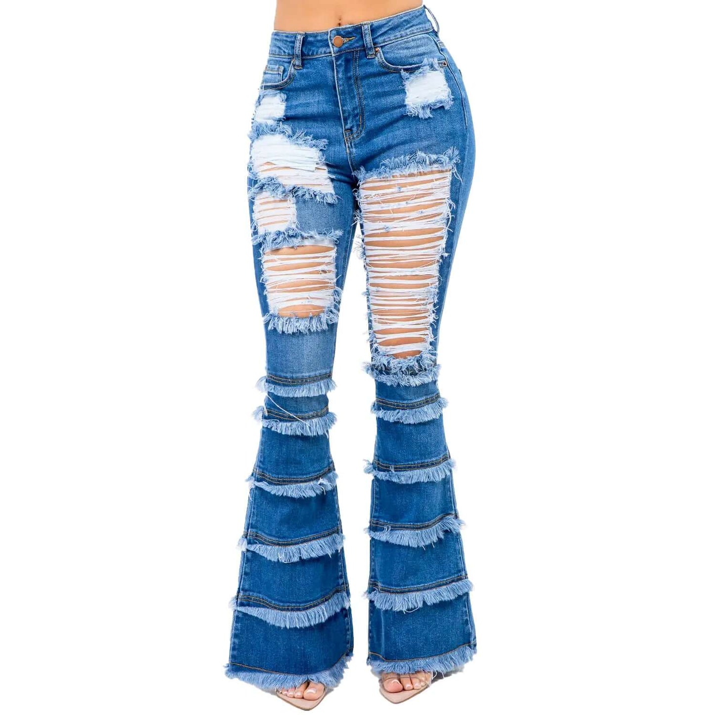 High Waist Layered Flare Jeans (33" inseam)