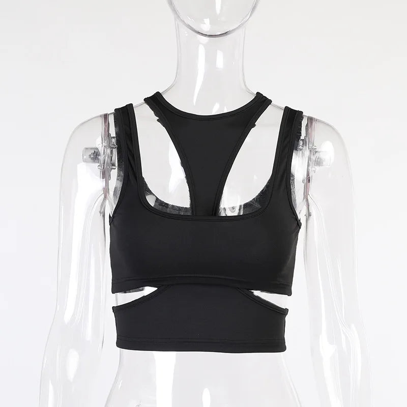 Y2K Cut-Out Sleeveless Crop Top — Women's