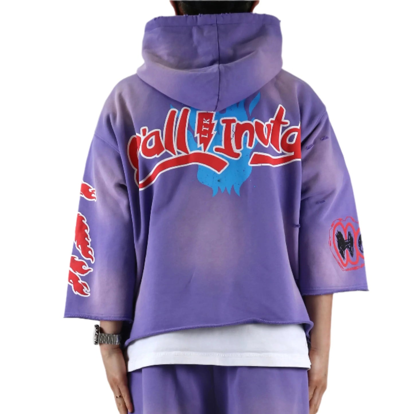 DIAZ French Terry 3/4 Sleeve Crop Top Pullover Hoodie