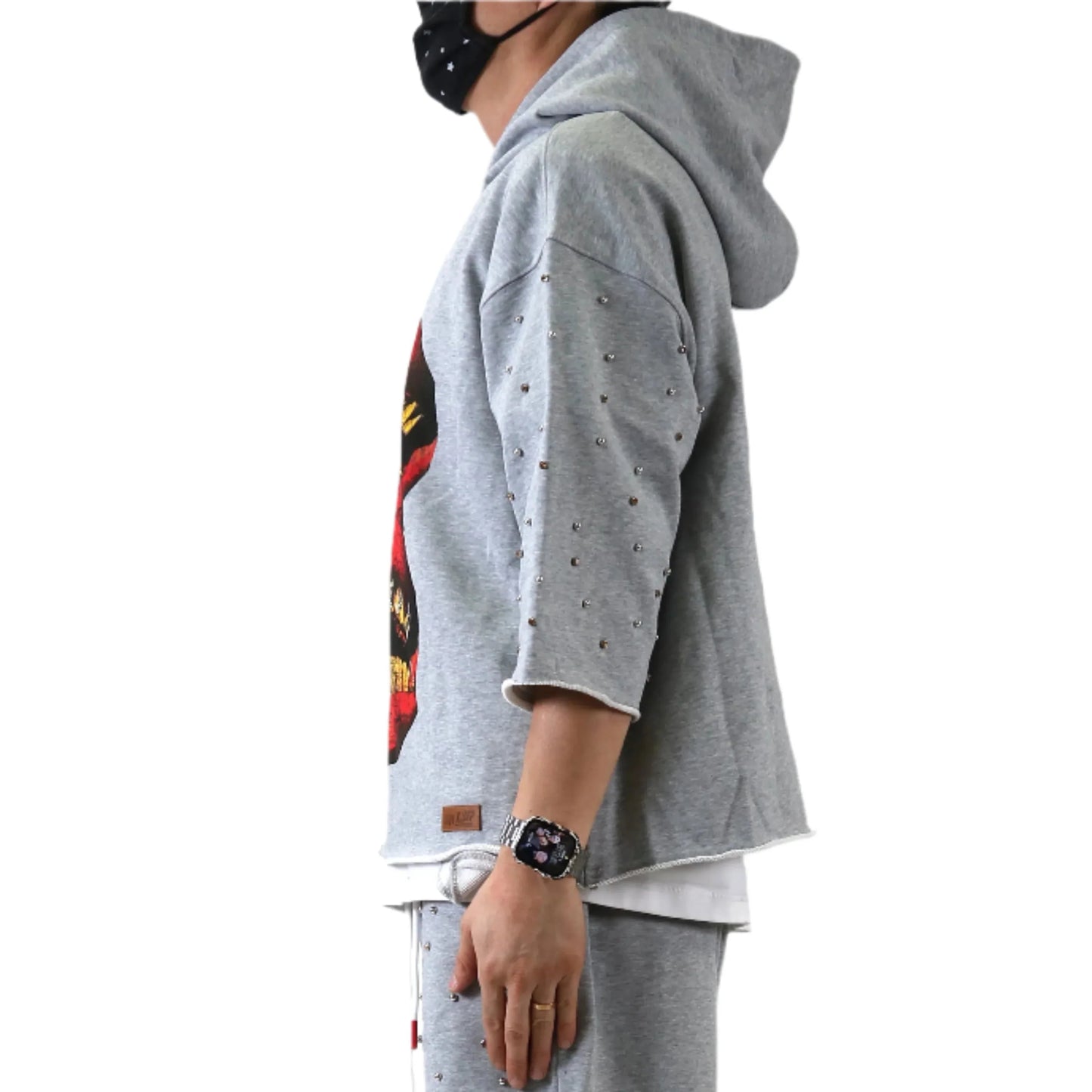 PETTI French Terry 3/4 Sleeve Crop Top Pullover Hoodie