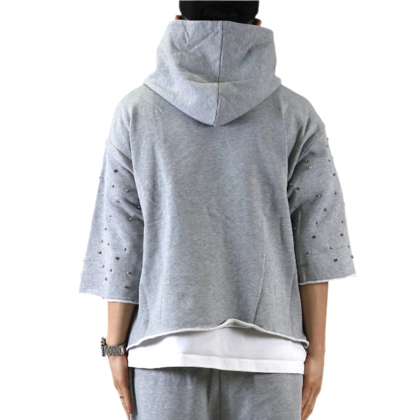 PETTI French Terry 3/4 Sleeve Crop Top Pullover Hoodie