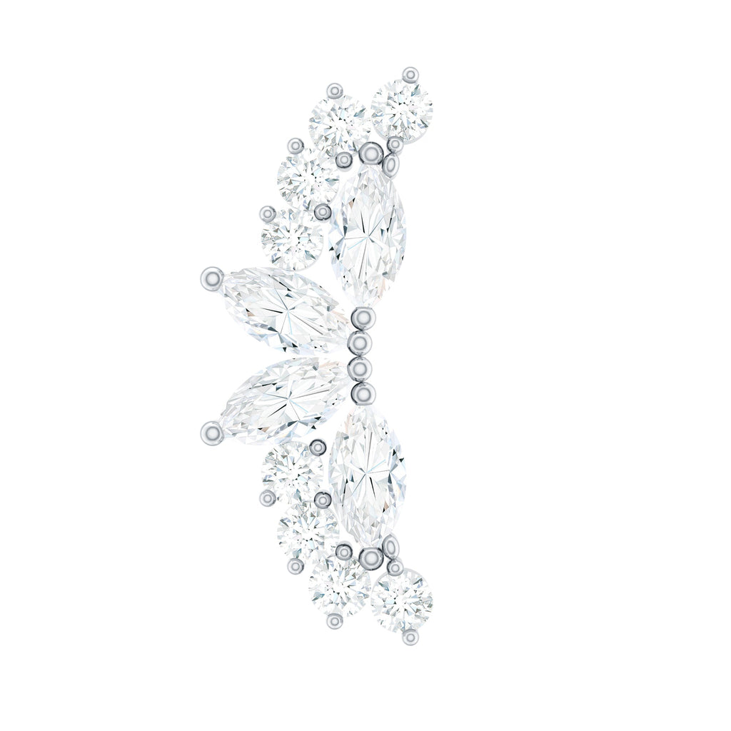 Certified Moissanite Cluster Crawler Earring for Helix Piercing