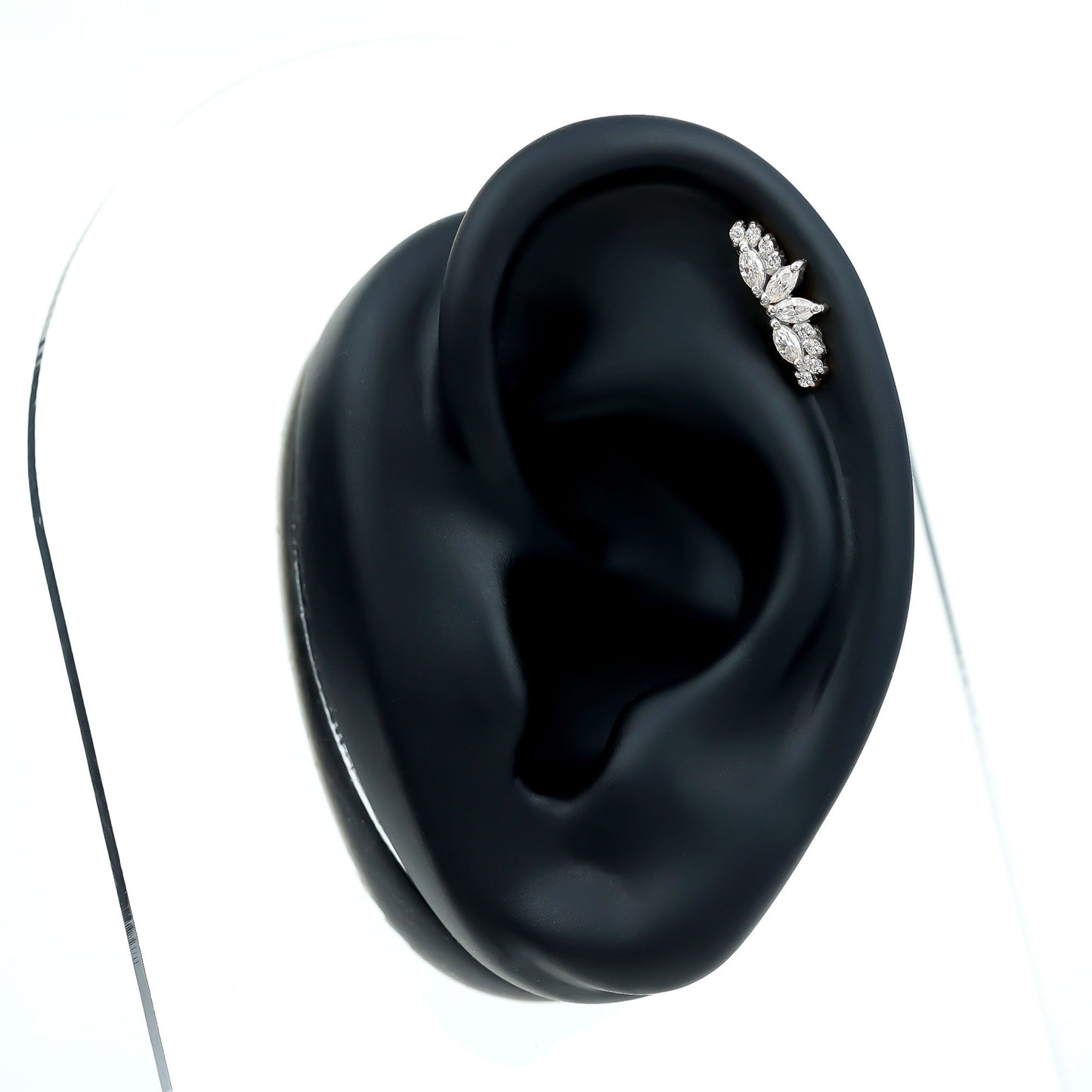 Certified Moissanite Cluster Crawler Earring for Helix Piercing