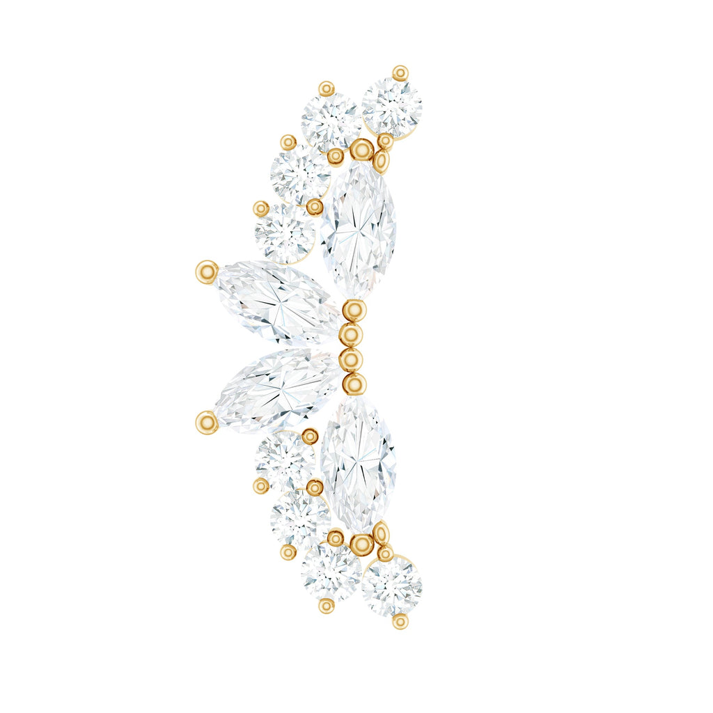 Certified Moissanite Cluster Crawler Earring for Helix Piercing
