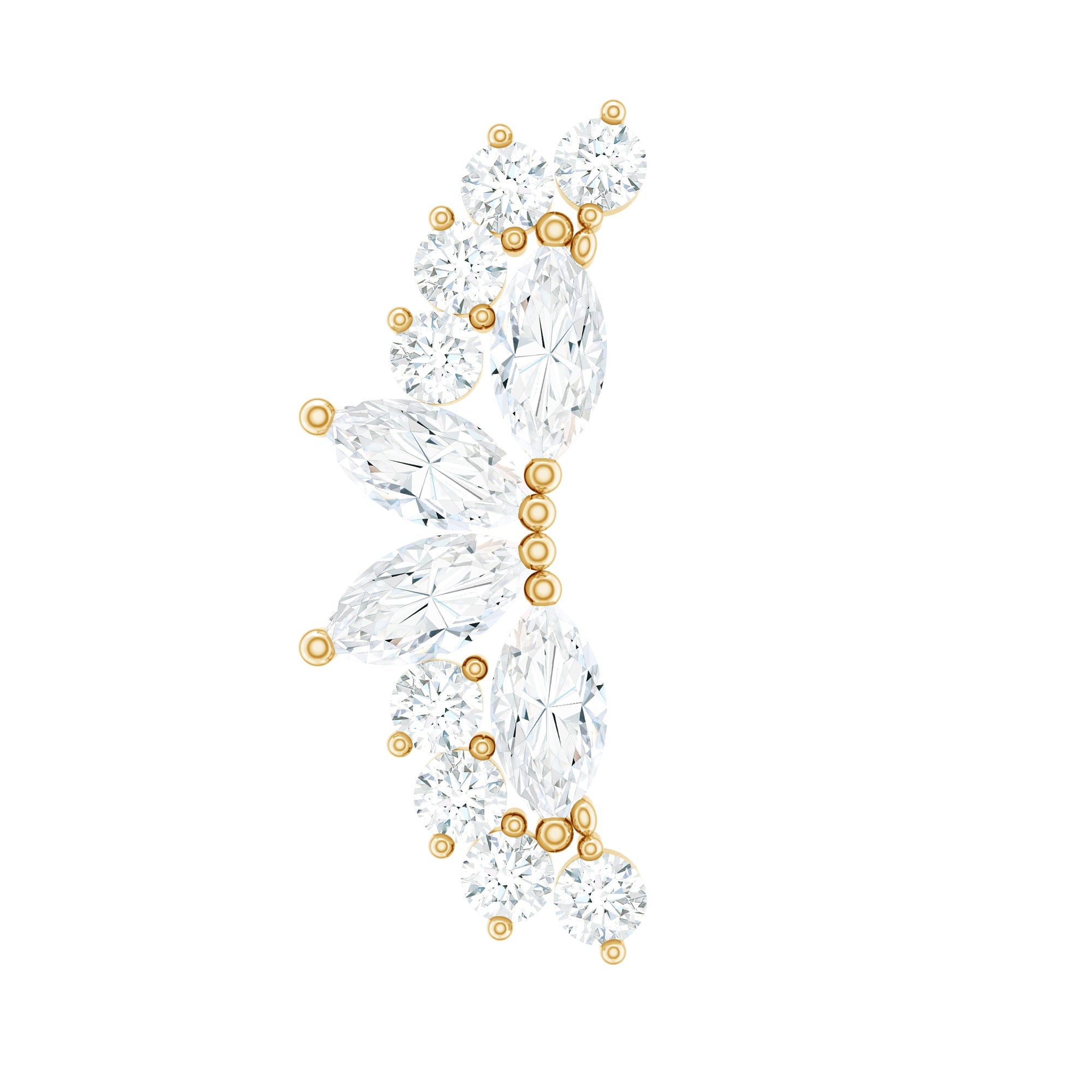 Certified Moissanite Cluster Crawler Earring for Helix Piercing