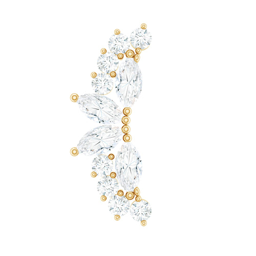 Certified Moissanite Cluster Crawler Earring for Helix Piercing