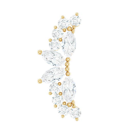 Certified Moissanite Cluster Crawler Earring for Helix Piercing