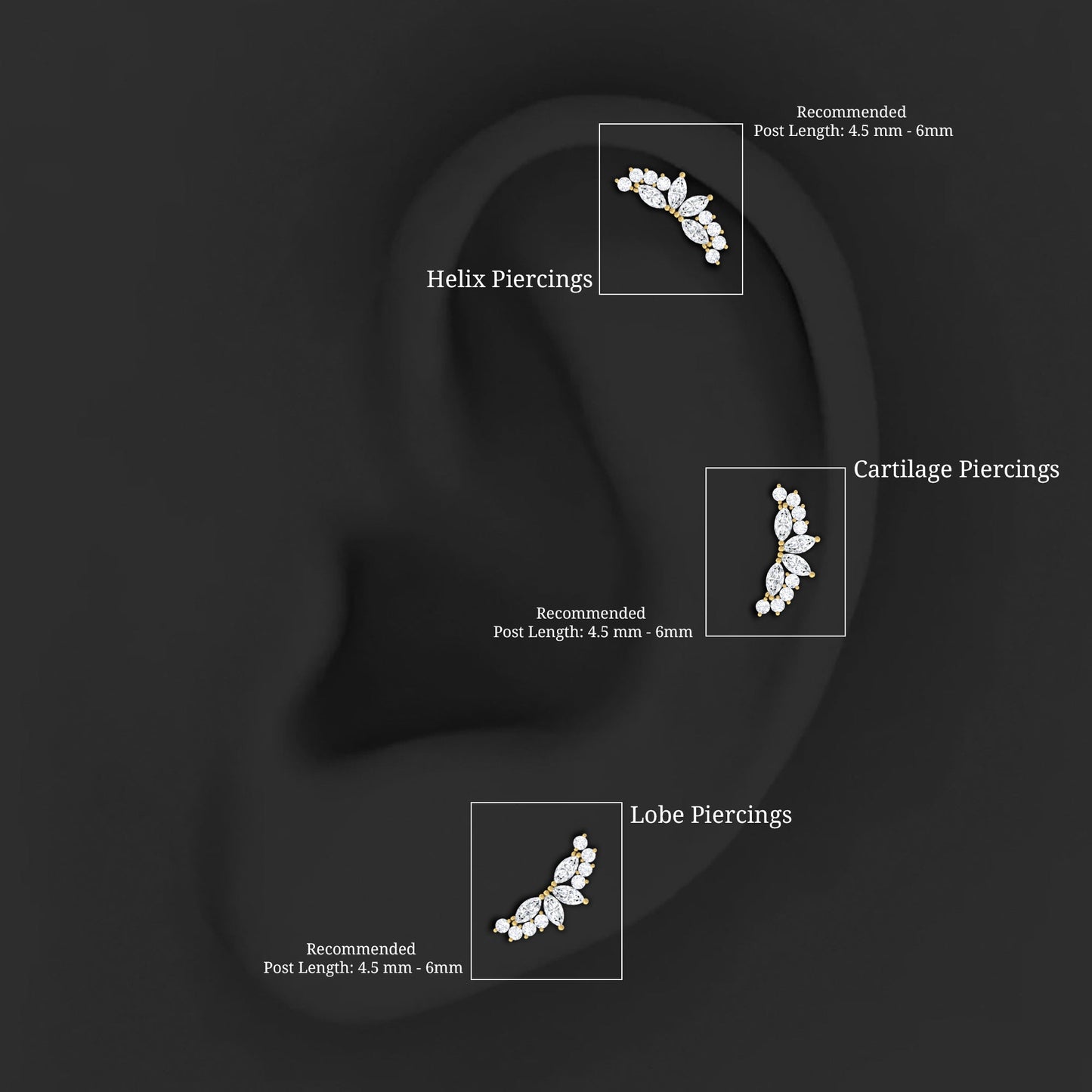 Certified Moissanite Cluster Crawler Earring for Helix Piercing