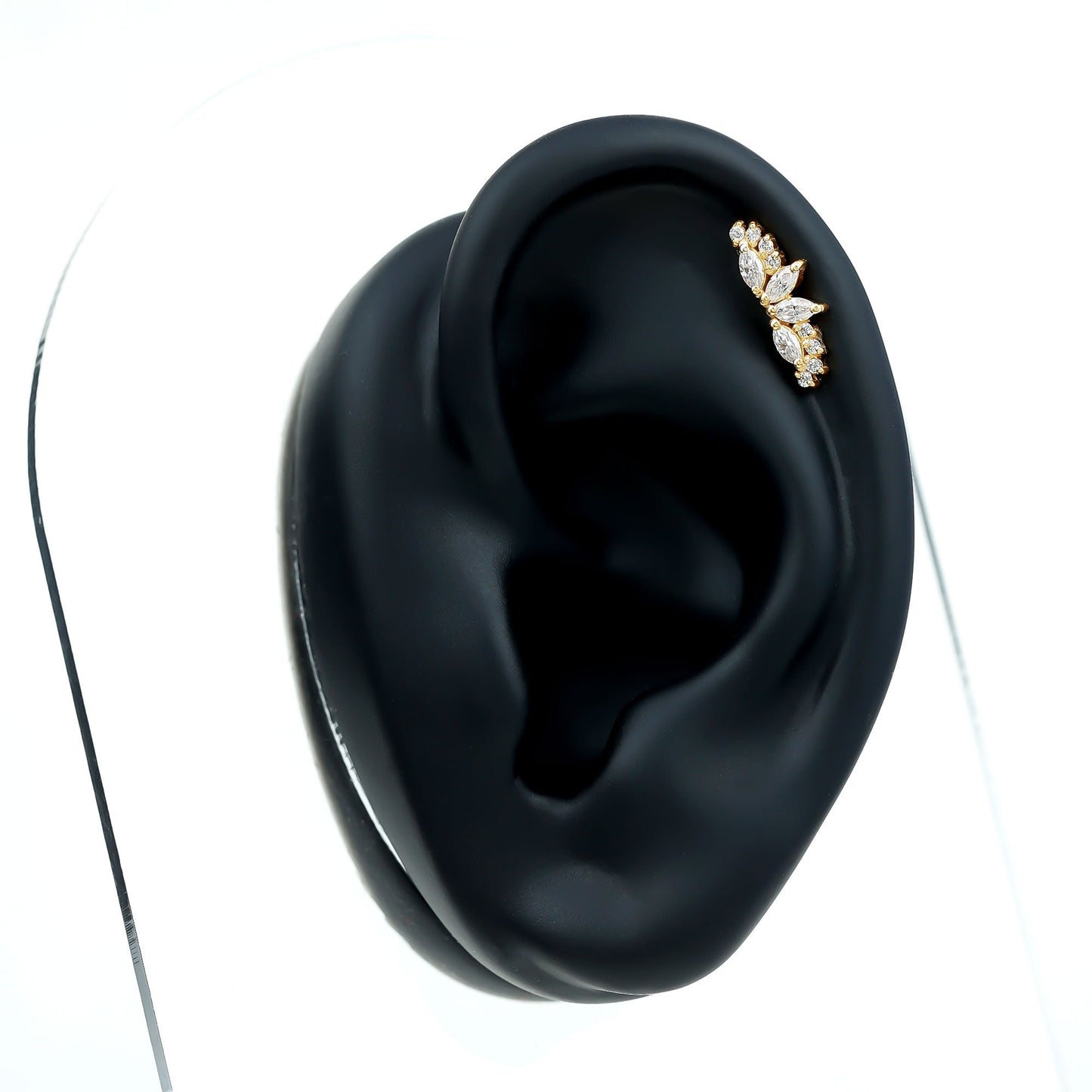 Certified Moissanite Cluster Crawler Earring for Helix Piercing