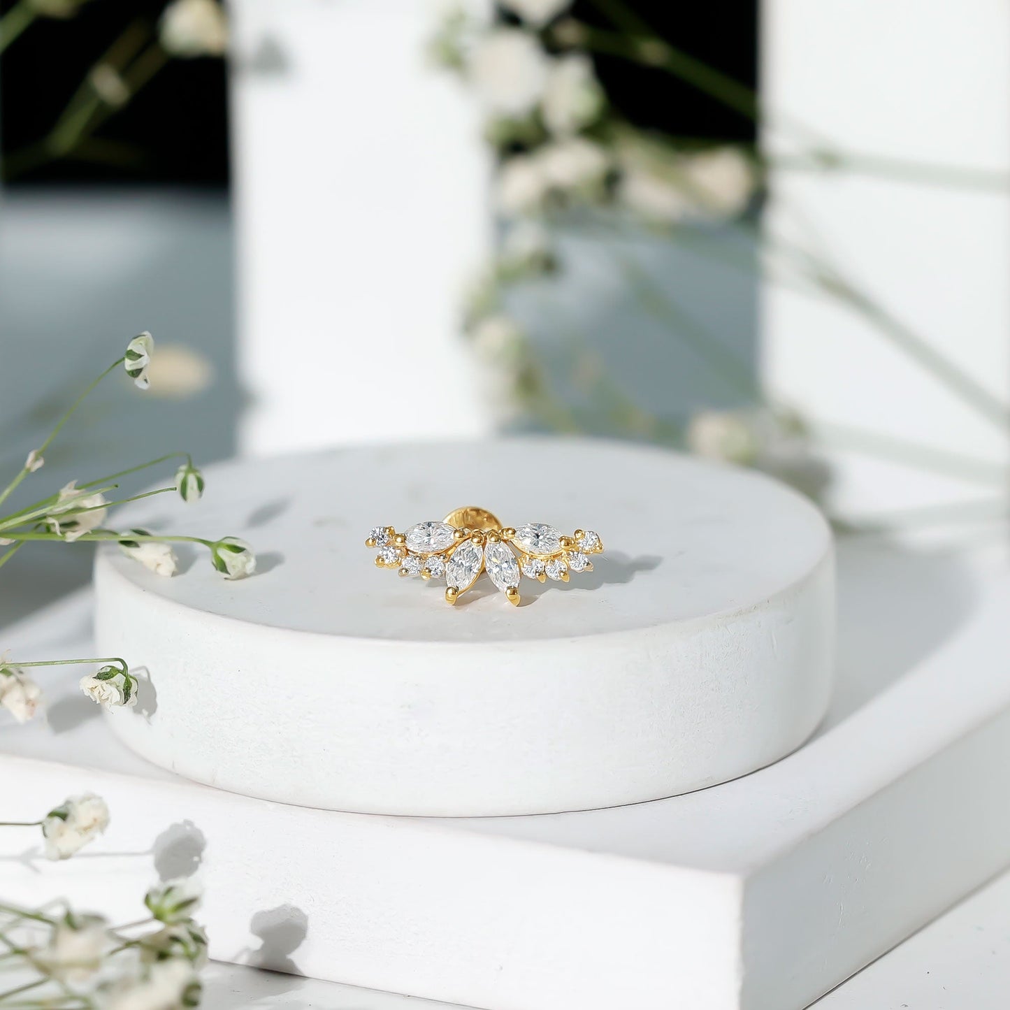 Certified Moissanite Cluster Crawler Earring for Helix Piercing