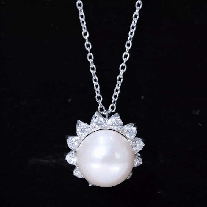 Freshwater Pearl and Moissanite Cocktail Flower Pendant Necklace