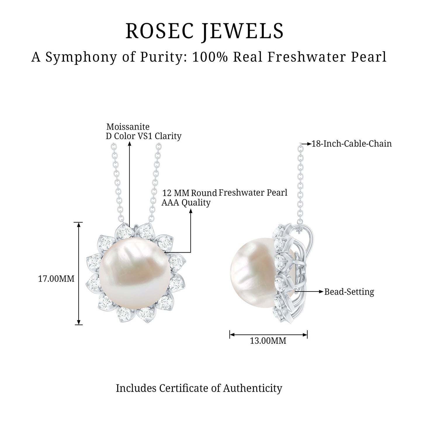 Freshwater Pearl and Moissanite Cocktail Flower Pendant Necklace