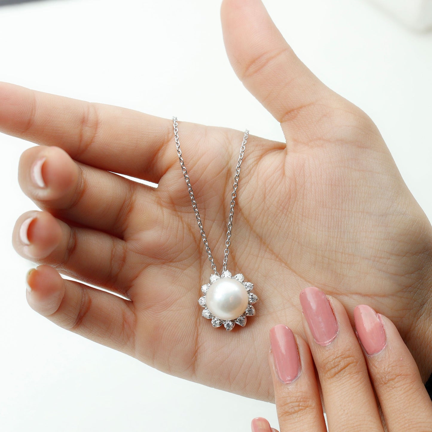 Freshwater Pearl and Moissanite Cocktail Flower Pendant Necklace