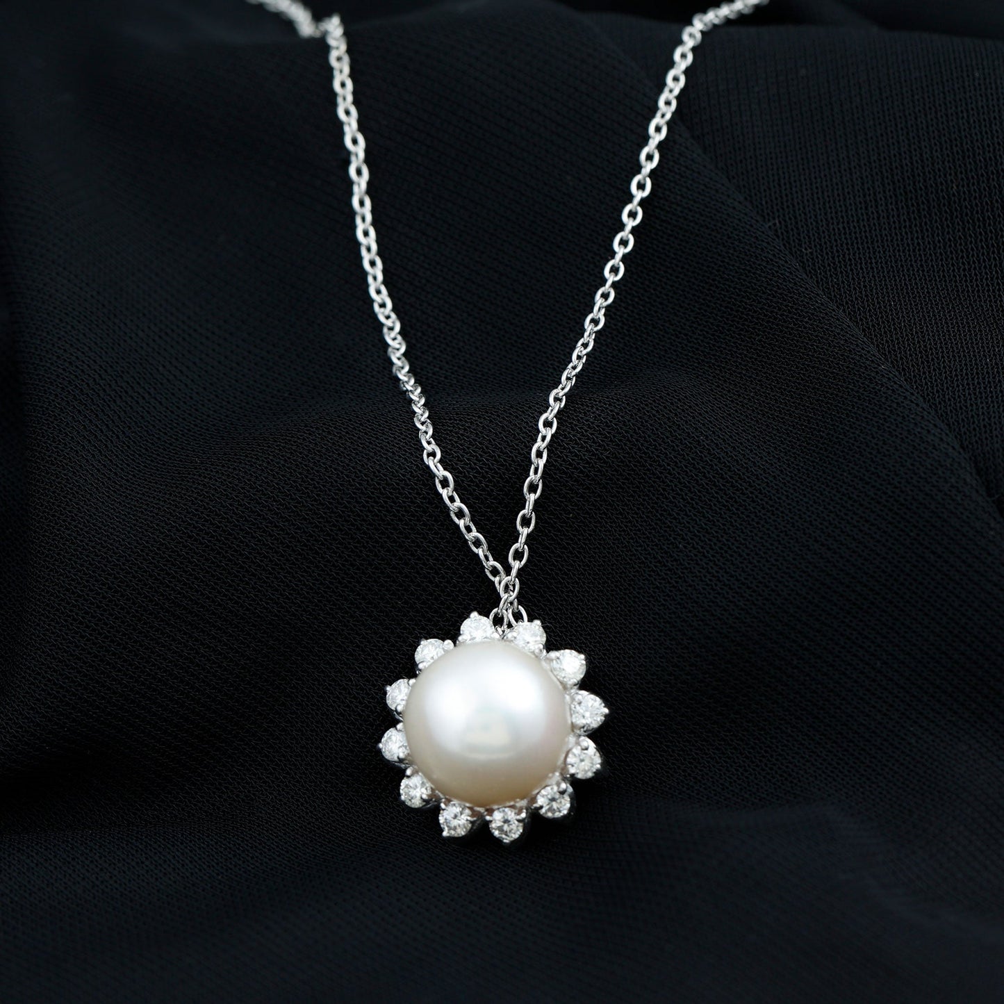 Freshwater Pearl and Moissanite Cocktail Flower Pendant Necklace