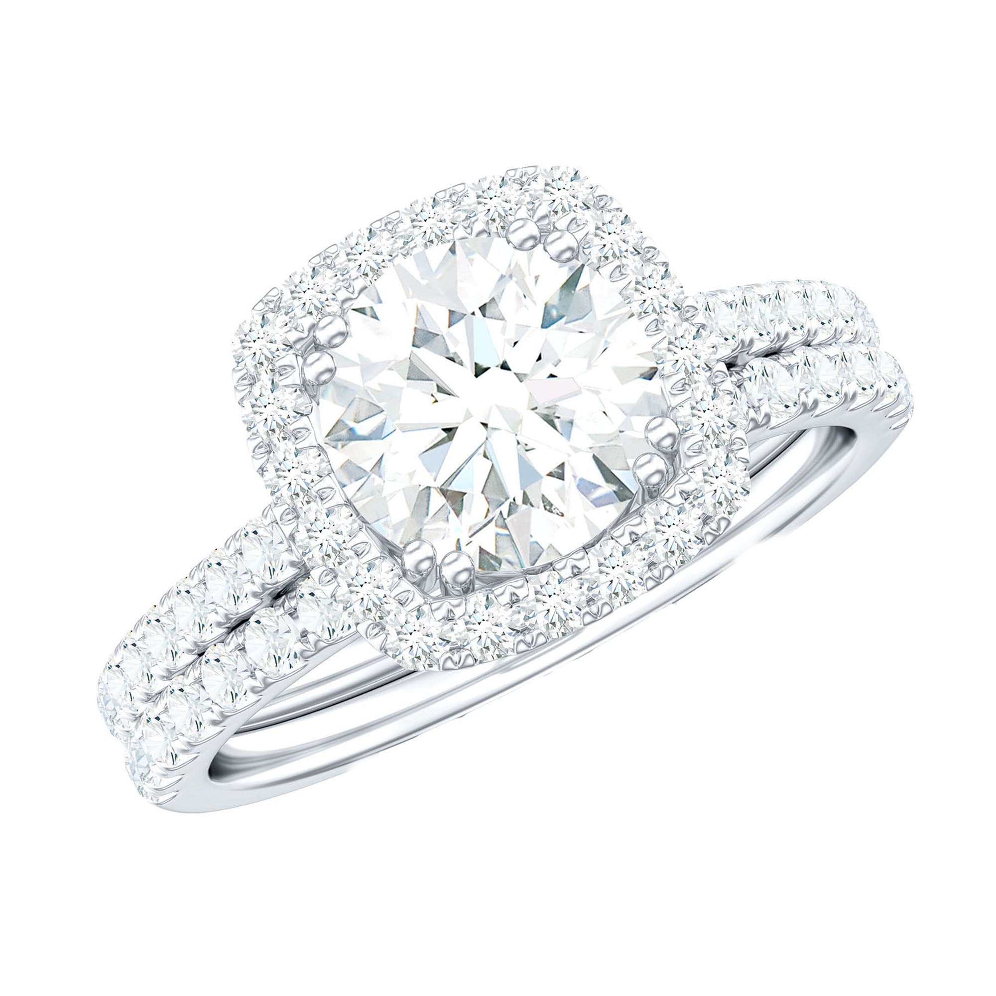 3.25 CT Round Certified Moissanite Wedding Silver Ring Set with Halo