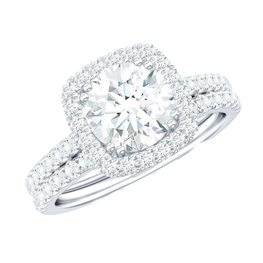 3.25 CT Round Certified Moissanite Wedding Silver Ring Set with Halo
