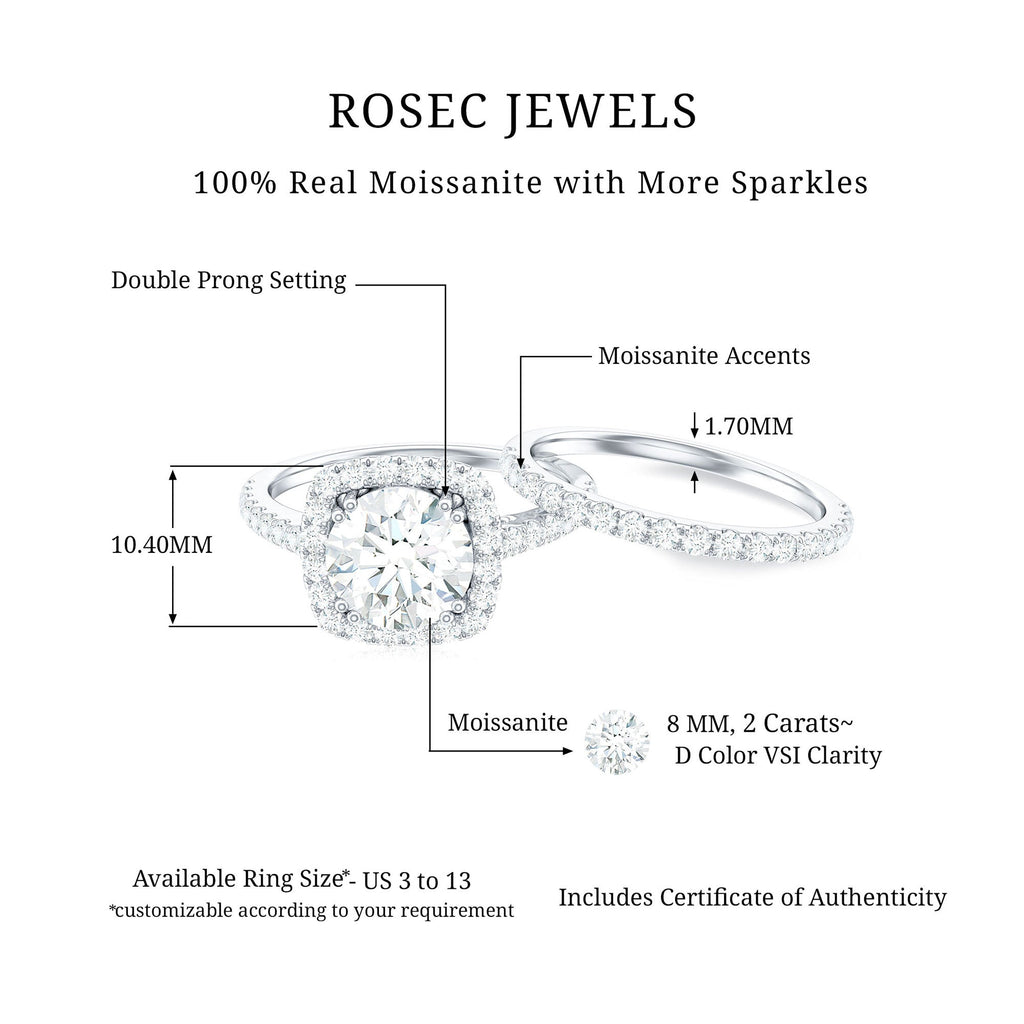 3.25 CT Round Certified Moissanite Wedding Silver Ring Set with Halo
