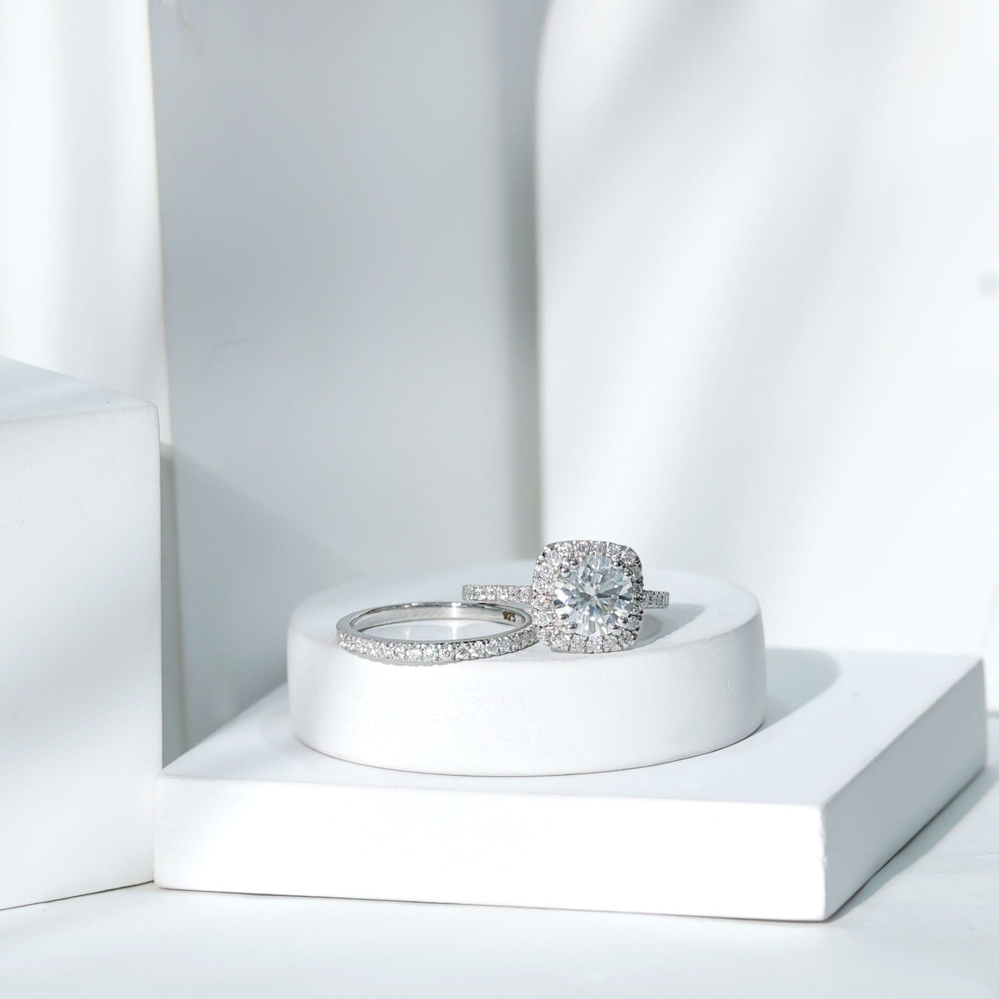 3.25 CT Round Certified Moissanite Wedding Silver Ring Set with Halo