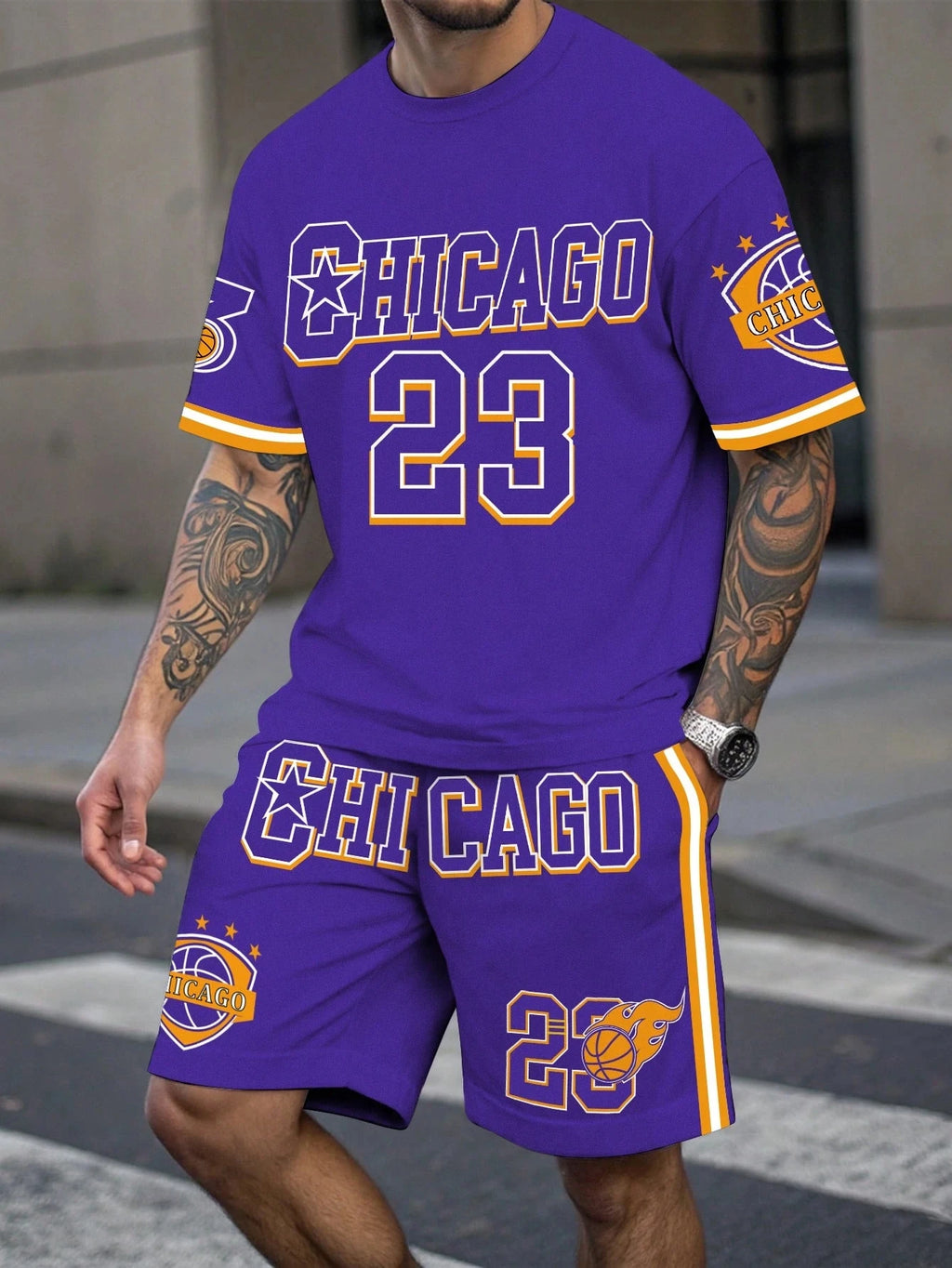 Men's Letter Print Basketball Sports T-Shirt & Shorts Set