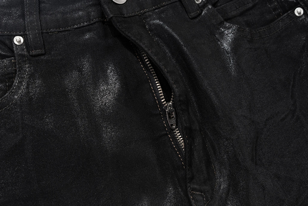 Midnight Flare — Black Wax Leather Stretch Jean