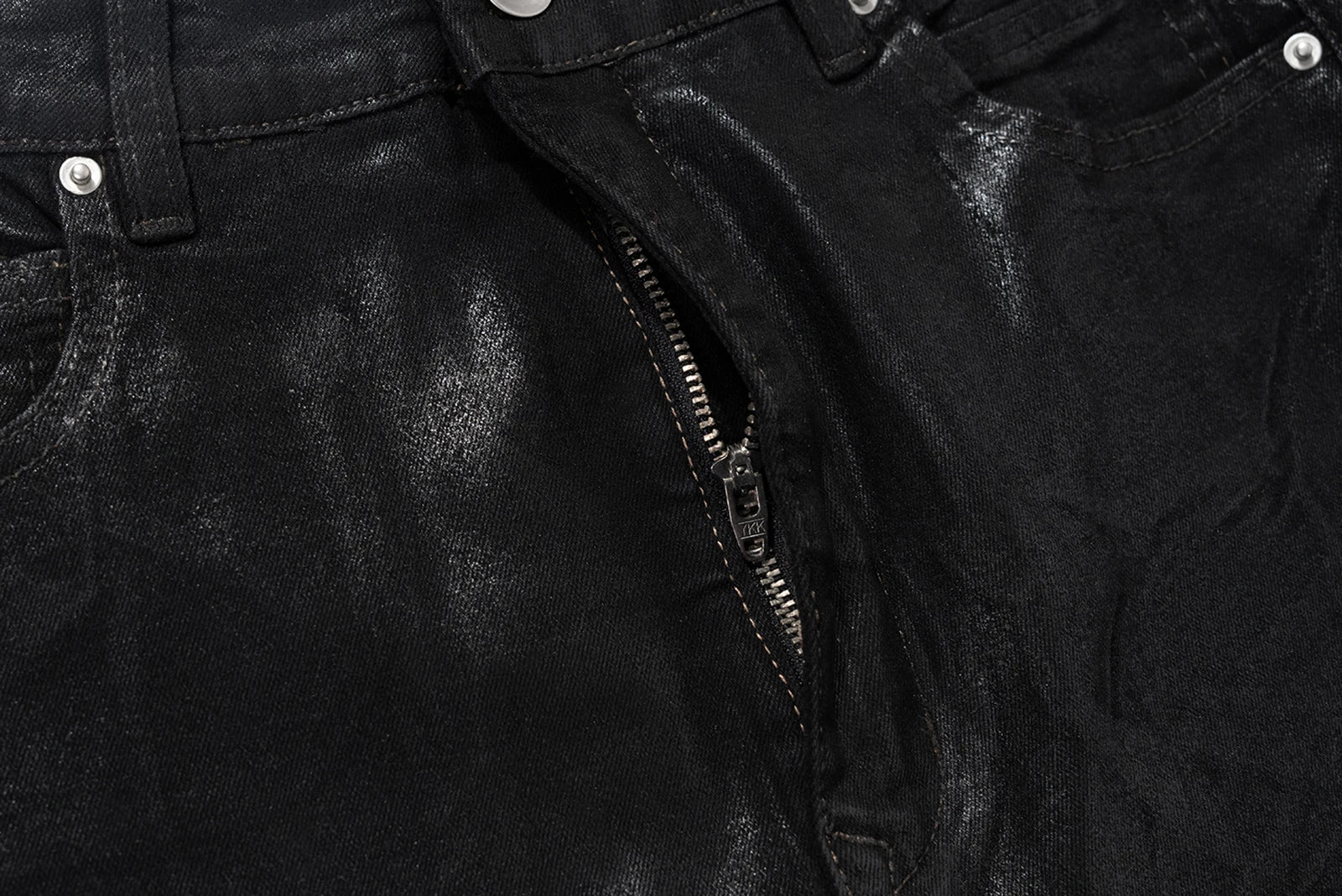 Midnight Flare — Black Wax Leather Stretch Jean