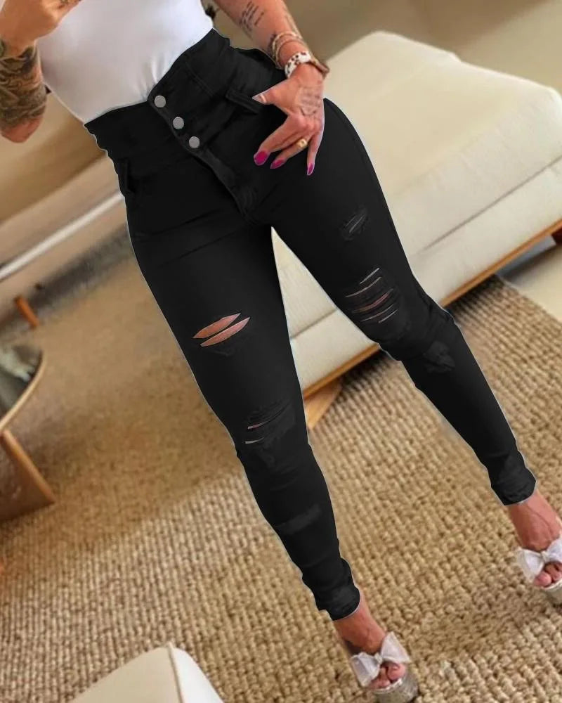High Waist Tie Denim Pencil Pants