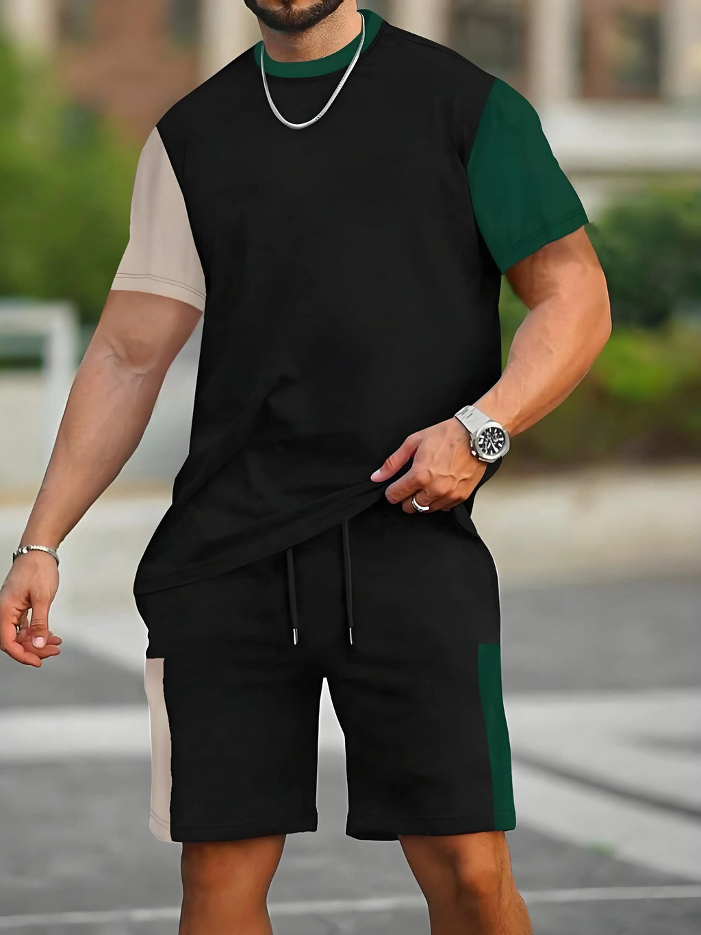 Men's Plus Size Urban Street T-Shirt & Shorts Set