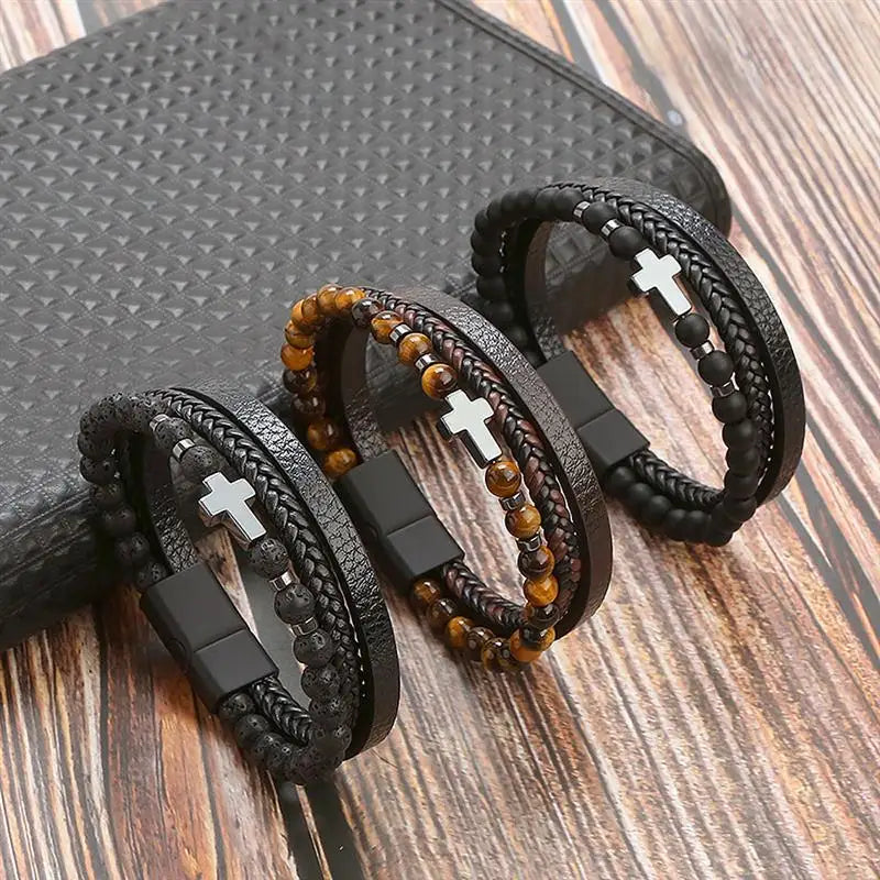 Tiger Stack — Multilayer Tiger Eye Leather Bracelet