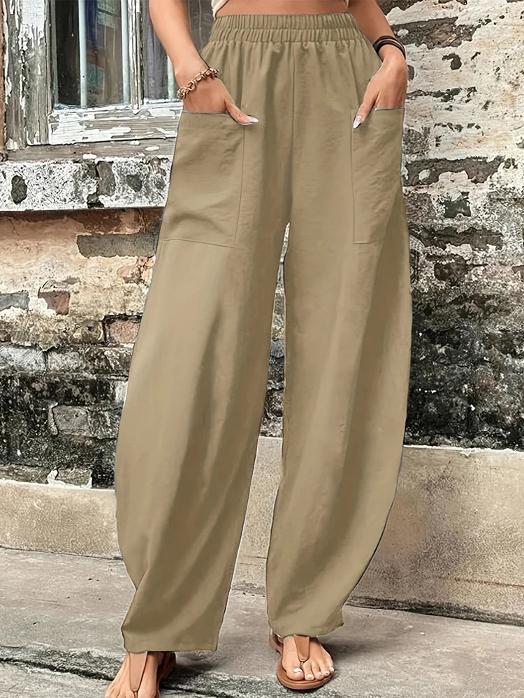 Plus Size Cotton-Linen Harem Trousers — Women