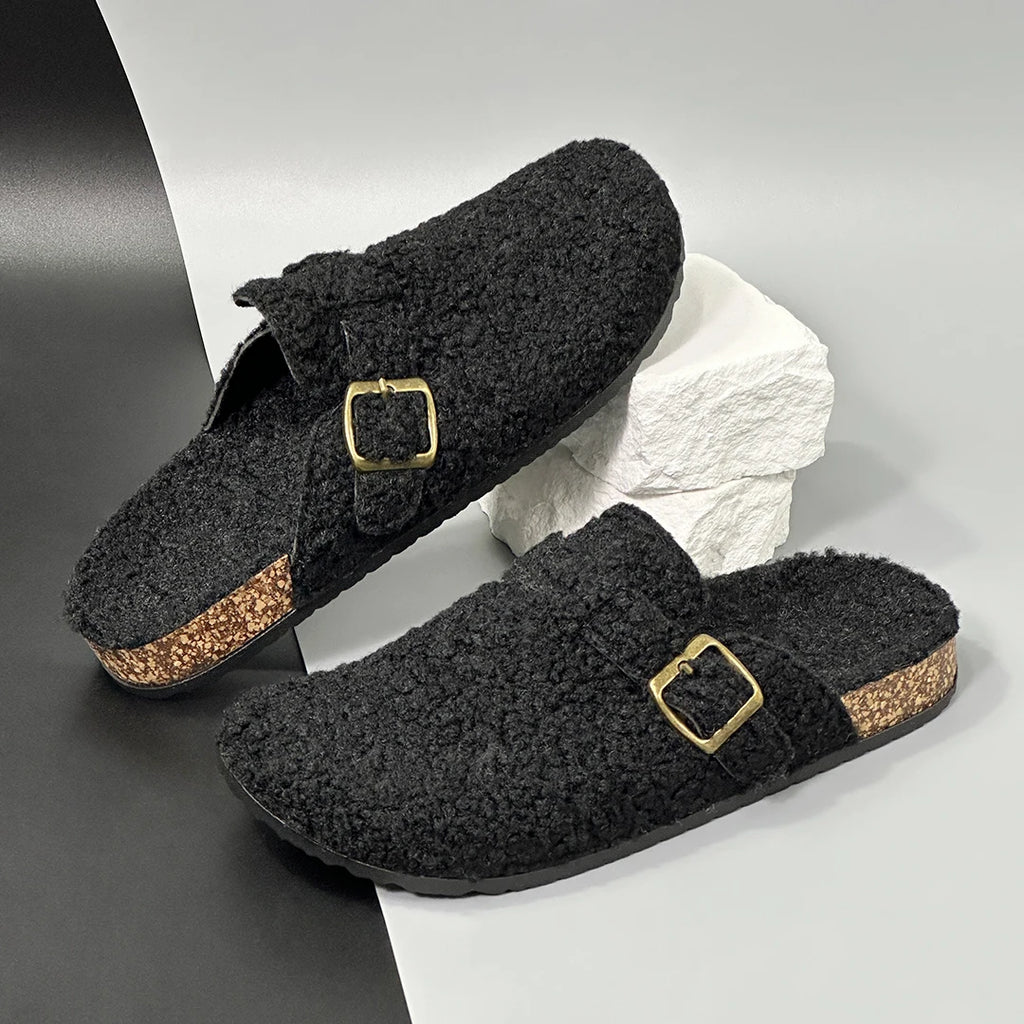 New Plush Closed-toe Slippers Retro Sandals Women Men's Indoor & Outdoor Slip-on Flat Shoes Suitable For Fall & Winter