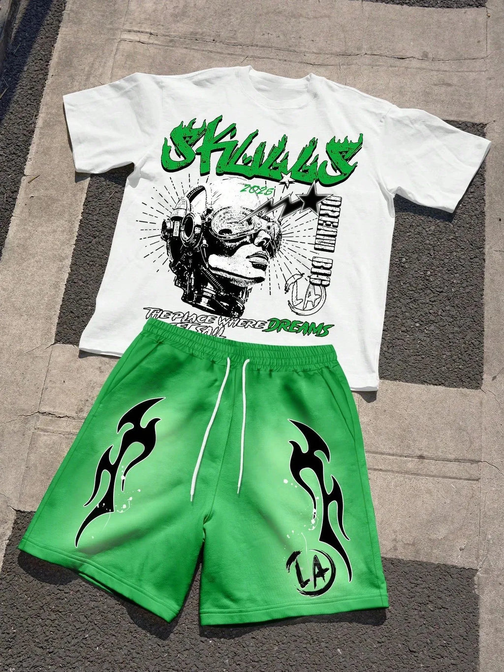 Men's Letter Print T-Shirt & Shorts Set