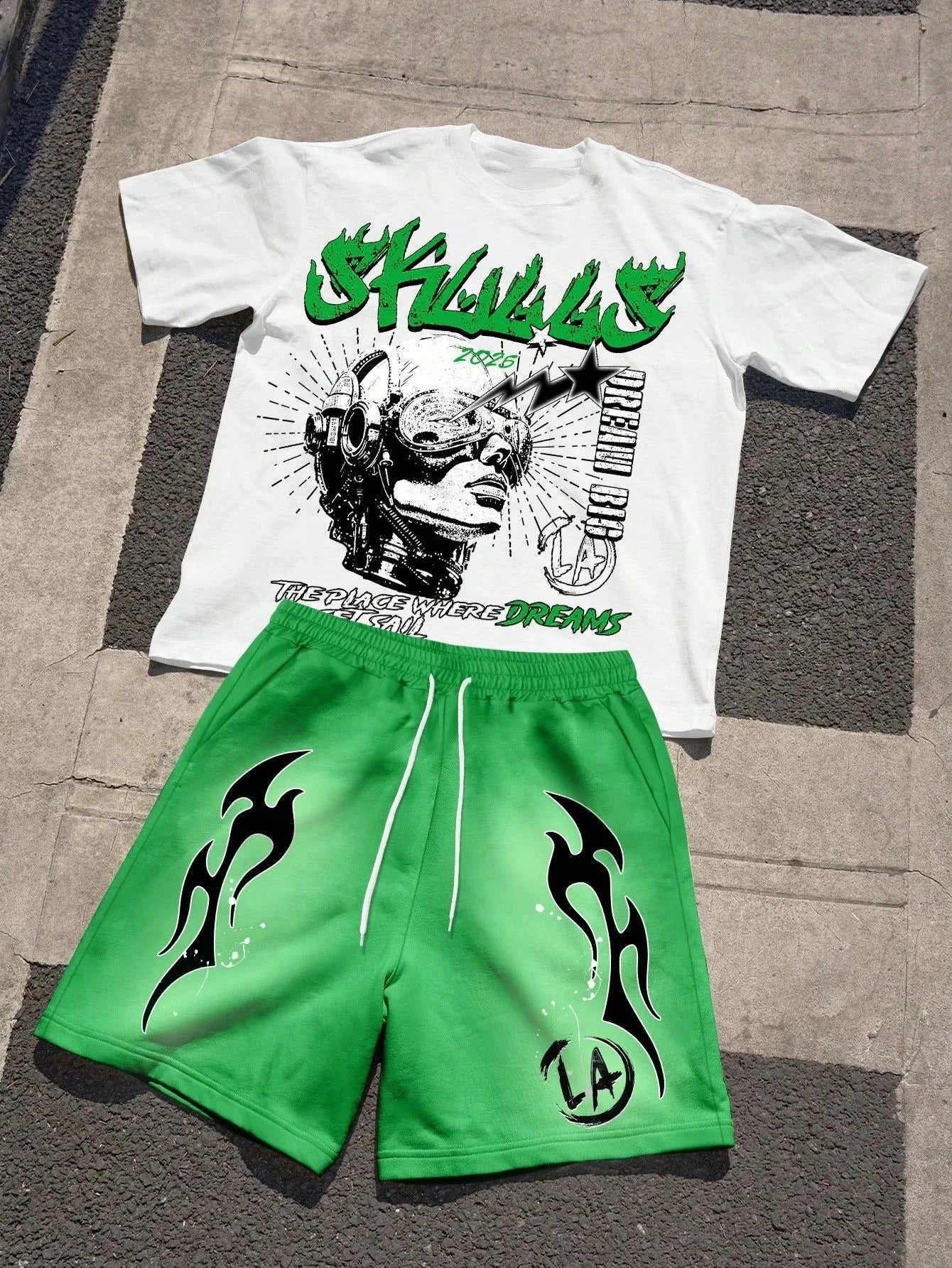 Men's Letter Print T-Shirt & Shorts Set