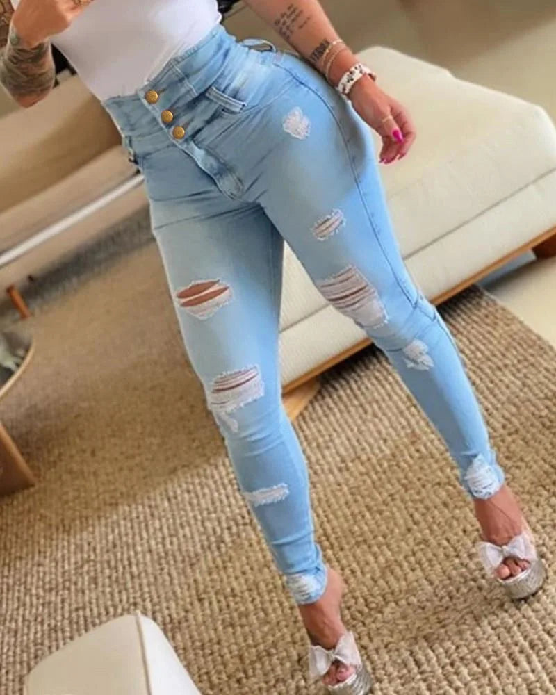 High Waist Tie Denim Pencil Pants
