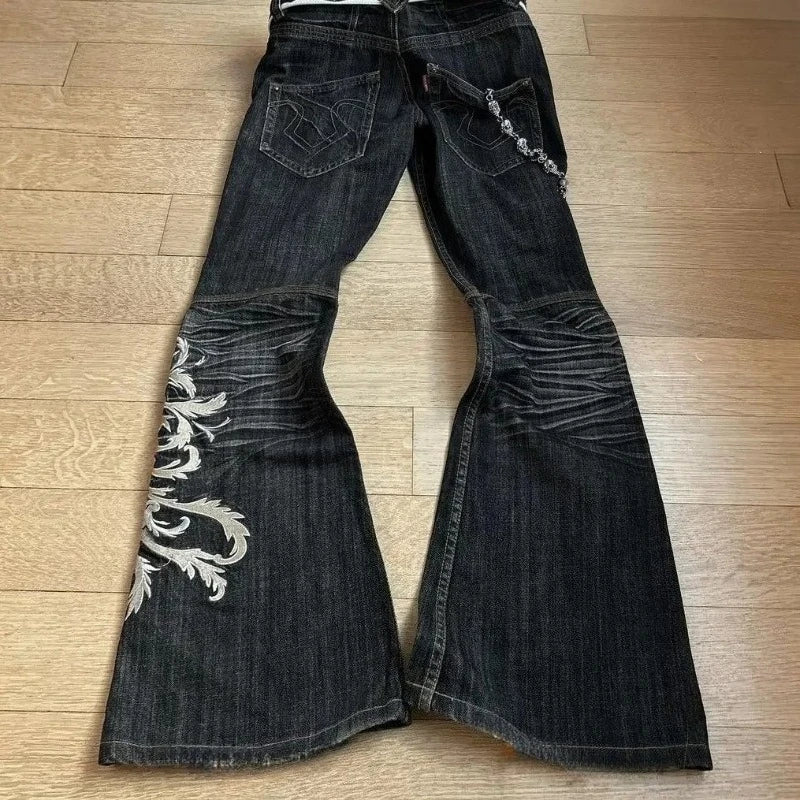 Embroidered Wide Leg Y2K Jeans