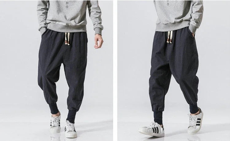 Cotton Linen Drop-Crotch Harem Pants