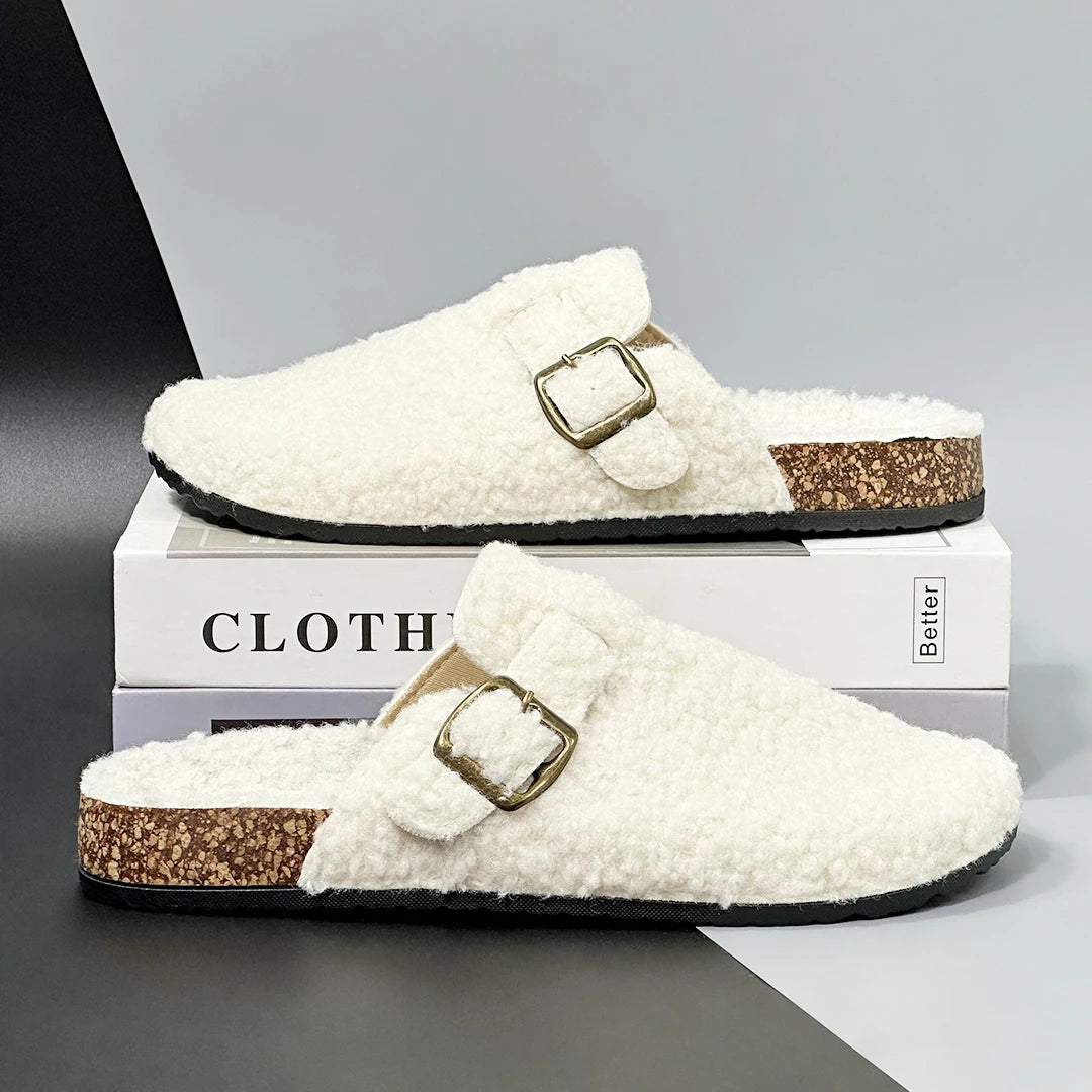 New Plush Closed-toe Slippers Retro Sandals Women Men's Indoor & Outdoor Slip-on Flat Shoes Suitable For Fall & Winter