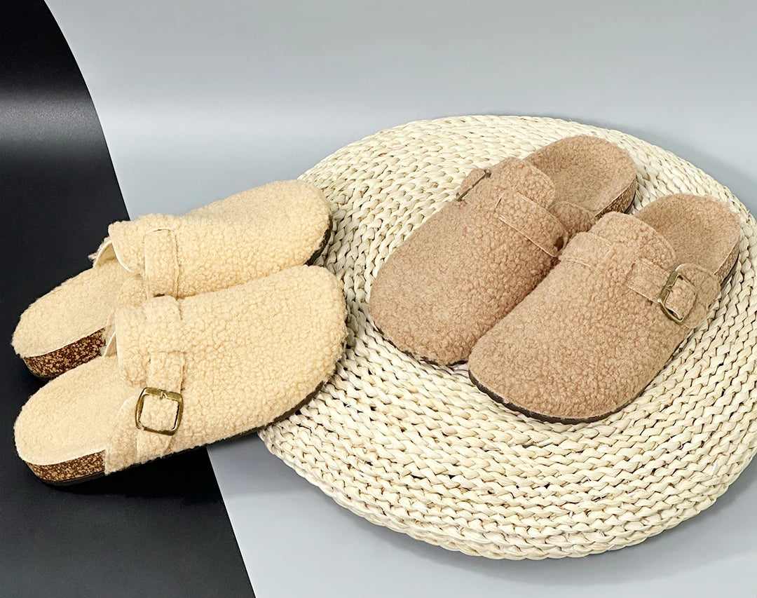 New Plush Closed-toe Slippers Retro Sandals Women Men's Indoor & Outdoor Slip-on Flat Shoes Suitable For Fall & Winter
