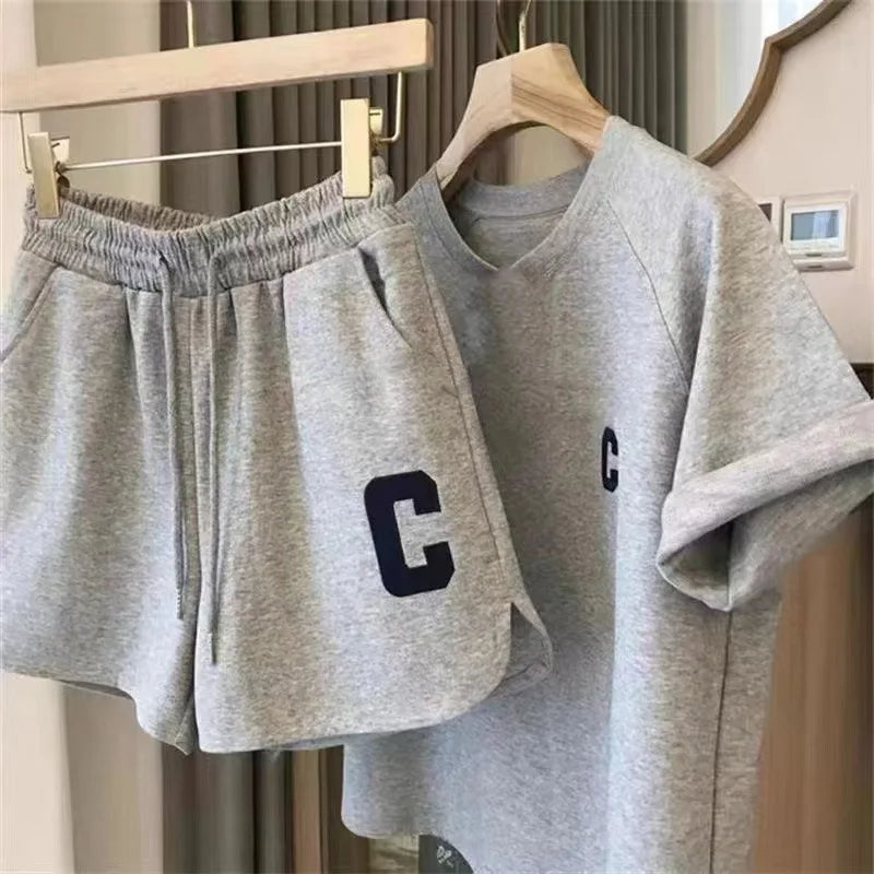 Women's Print Letter T-Shirt & Shorts Two-Piece Set