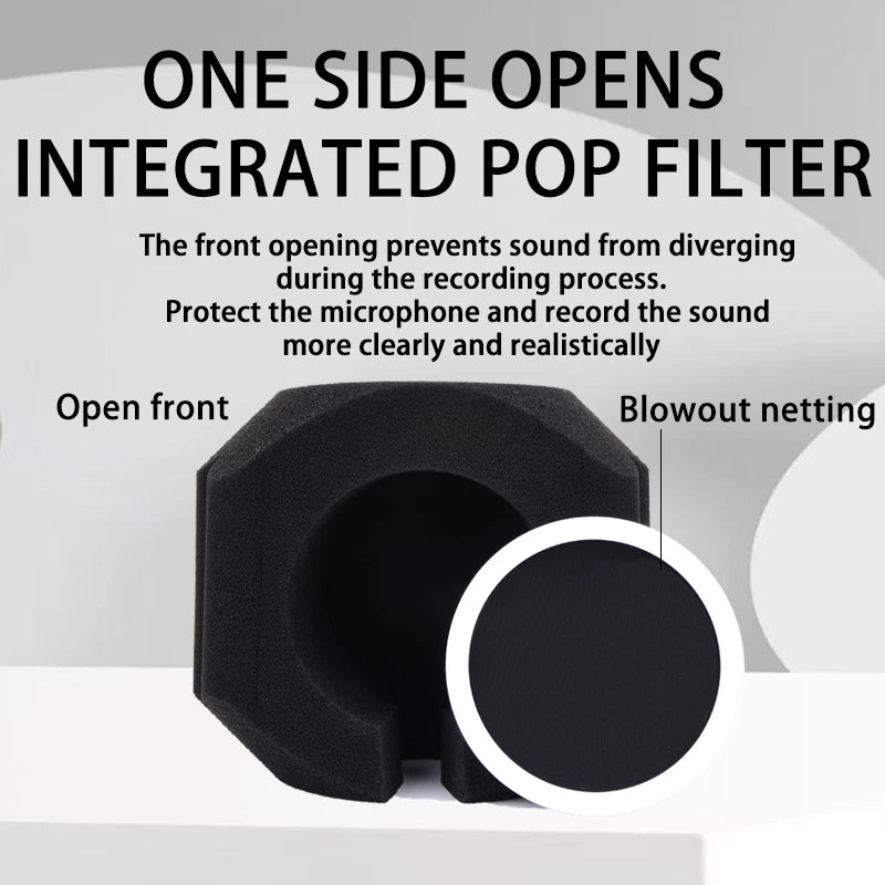 Acoustic Windscreen 5-Sided Seal - Wind Noise Reduction, Side-Open POP Filter, Quiet Studio, Portable & Lightweight