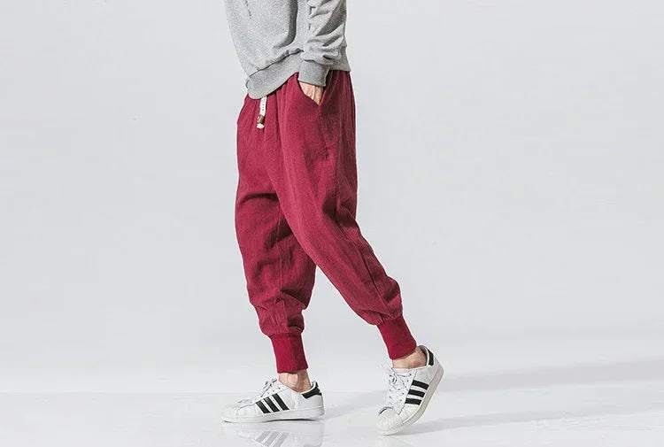 Cotton Linen Drop-Crotch Harem Pants