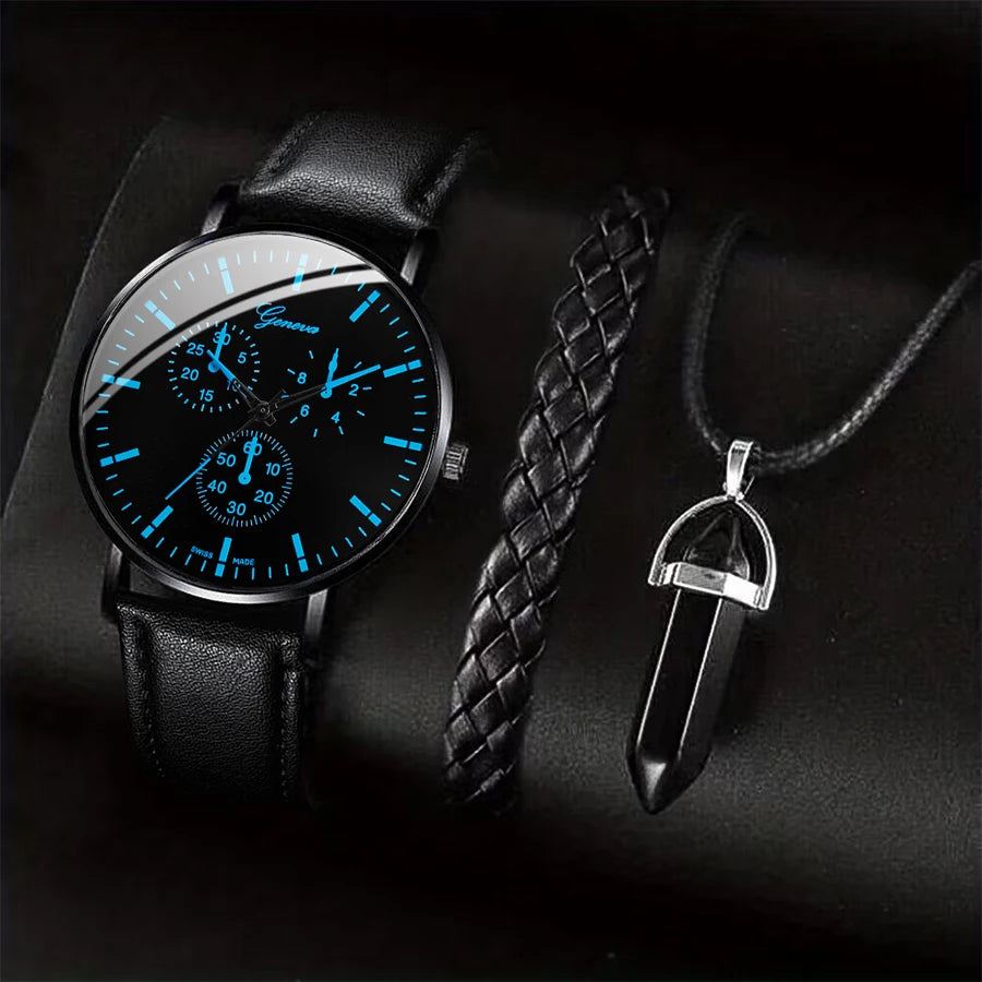 Men's Business Watch, Necklace & Bracelet Gift Set