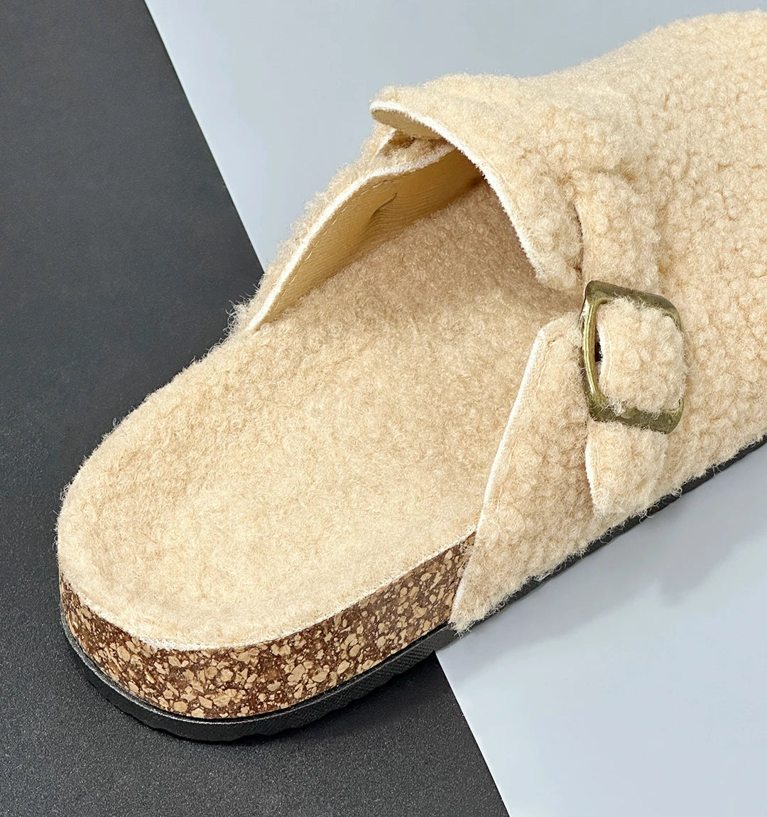 New Plush Closed-toe Slippers Retro Sandals Women Men's Indoor & Outdoor Slip-on Flat Shoes Suitable For Fall & Winter