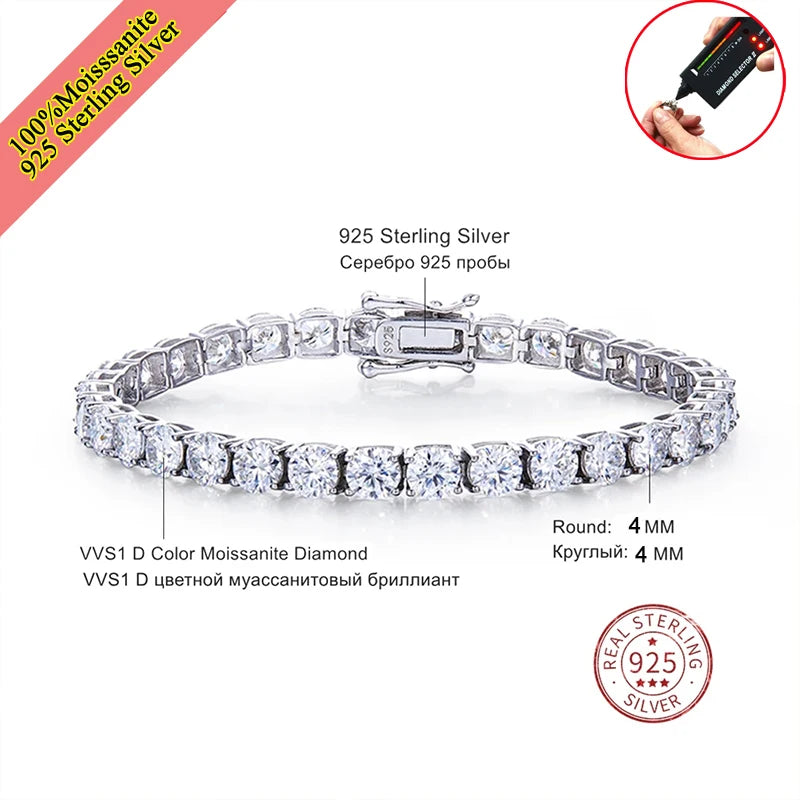 Real Moissanite Tennis Bracelet — 925 Sterling Silver