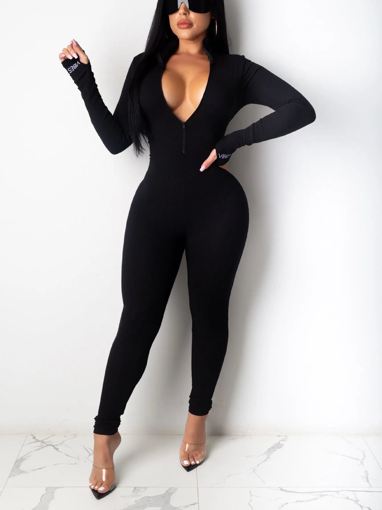Knit Bodycon Long Sleeve Jumpsuit — Women's