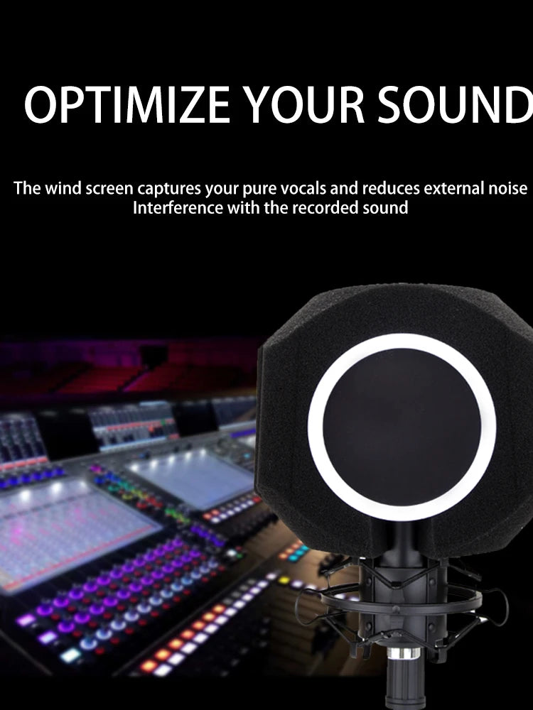 Acoustic Windscreen 5-Sided Seal - Wind Noise Reduction, Side-Open POP Filter, Quiet Studio, Portable & Lightweight